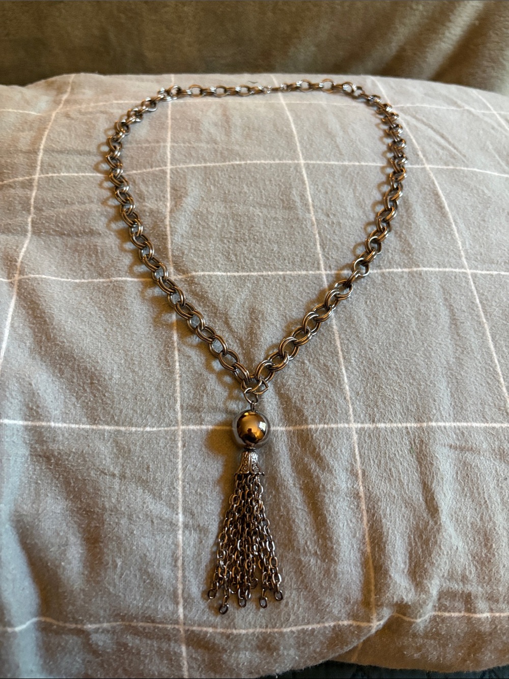 Source Unknown Silver-Tone Chain Necklace with Tassel Pendant